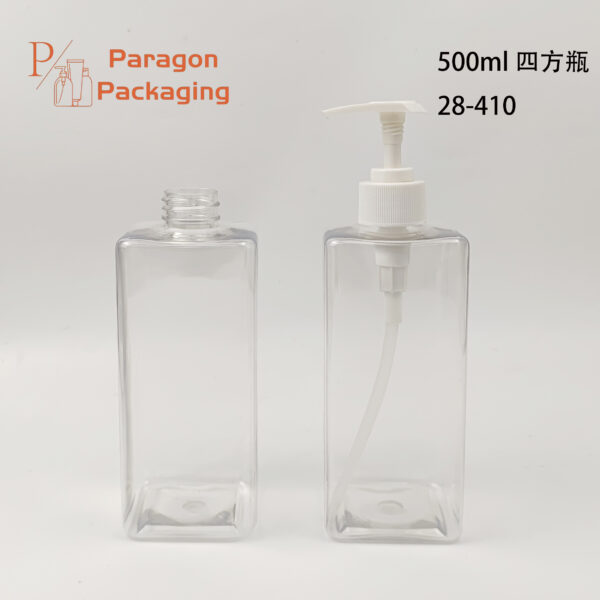 500ml square bottle with 28-410 neck finish